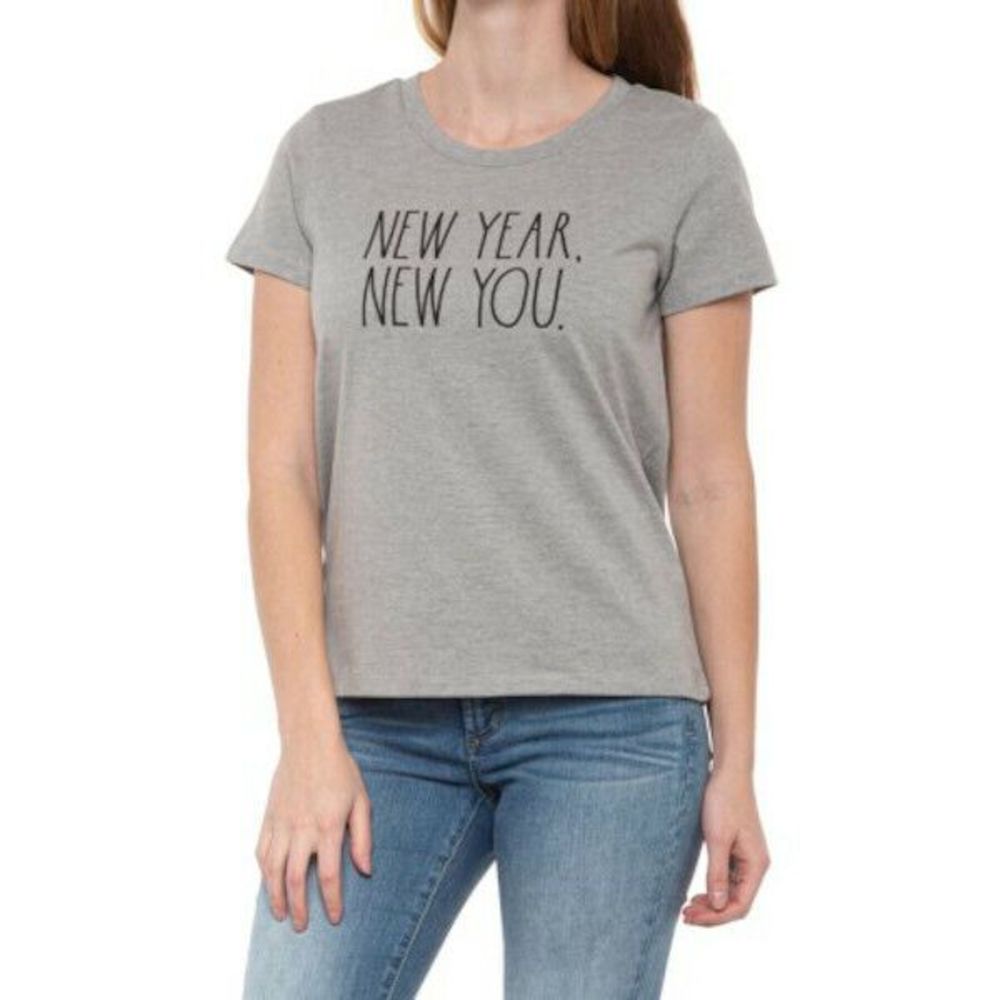 Rae Dunn "New Year New You" T-shirt Graphic Print Heather Gray T-Shirt Size M